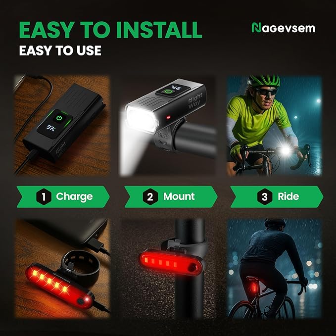 Bike Lights Set, LED Super Bright USB-C Rechargeable Headlight & Taillight, Waterproof Front & Rear Back Bicycle Light for Night Riding, Road & Mountain Cycling