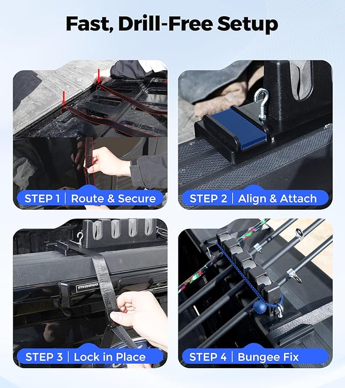 Aluminum Fishing Rod Holder for Truck Bed Holds 4 Fishing Rods, Truck Bed Fishing Rod Holder for Pickup