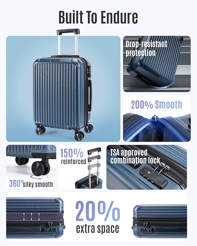 LIGHT FLIGHT Carry On Luggage 22x14x9 Airline Approved, Durable Hard Shell Carry On Suitcases with Wheels, Expandable Hardside Lightweight Travel Luggage with TSA Lock, Black and brown