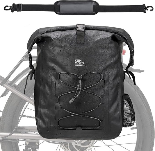 KEMIMOTO Bike Pannier Waterproof, 30L Heavy-Duty Bicycle Saddle Bag for Rear Rack, Side Bag with Laptop Compartment & Reflective, PVC Air-Tight Material – Commuting Touring Grocery Shoulder Carry