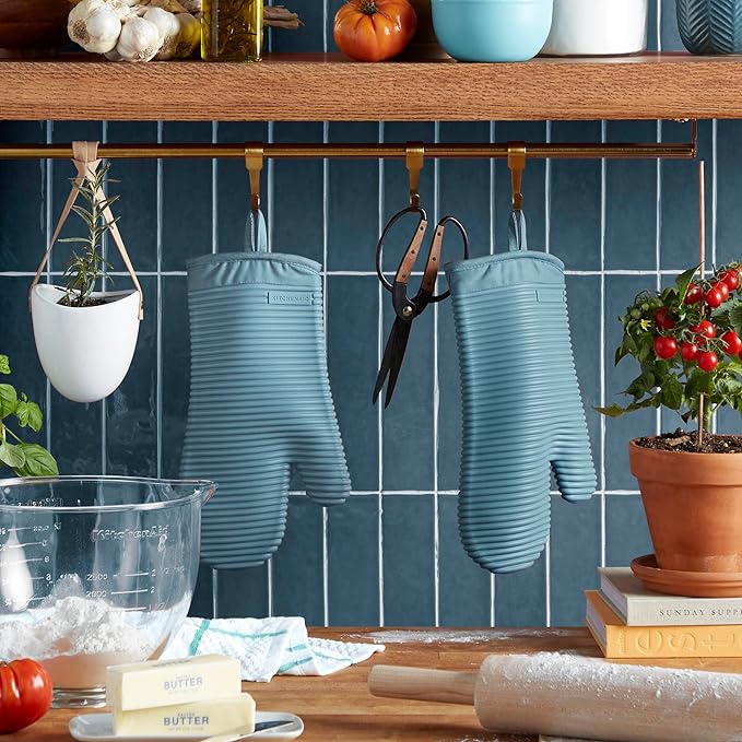 KITCHENAID リブソフトシリコンオーブンミット2点セット 7.5インチ×13インチ フォグブルー