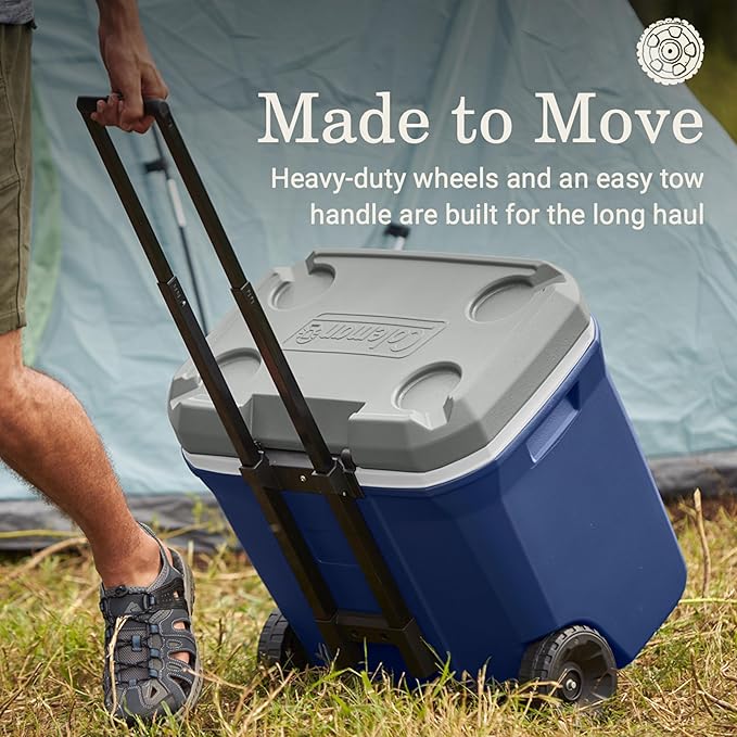 Coleman Classic Series Insulated Portable Rolling Cooler with Wheels, Leak-Resistant Outdoor Hard Cooler Keeps Ice up to 5 Days, 65-Quart