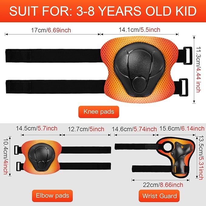 Wemfg Kids Protective Gear Set Knee Pads for Kids 3-14 Years Toddler Knee and Elbow Pads with Wrist Guards 3 in 1 for Skating Cycling Bike Rollerblading Scooter