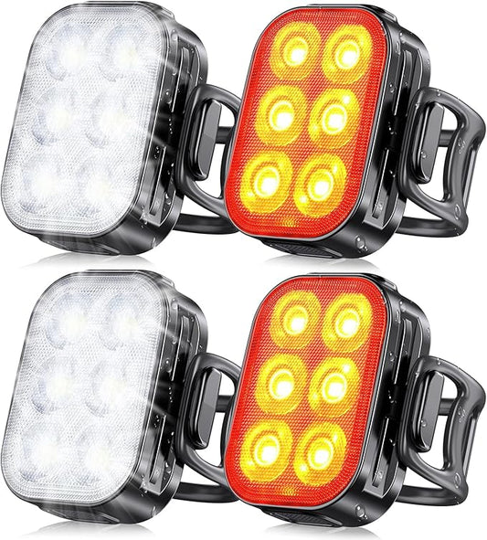 Zewdov Bike Lights for Night Riding, USB Rechargeable Bike Lights Front and Back, Waterproof IP65 Bicycle Light, 4+6 Modes Bike Headlight and Tail Light Set,1.5 Hrs Fast Charging, Easy to Install