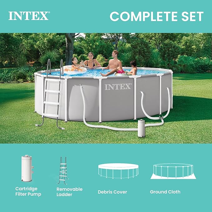 INTEX プリズムフレーム 15フィート x 48インチ 地上プールセット 円形スチールフレームプール 1000 GPH カートリッジフィルターポンプ はしご カバー グランドクロス付属