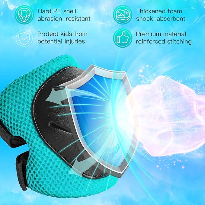 Wemfg Kids Protective Gear Set Knee Pads for Kids 3-14 Years Toddler Knee and Elbow Pads with Wrist Guards 3 in 1 for Skating Cycling Bike Rollerblading Scooter