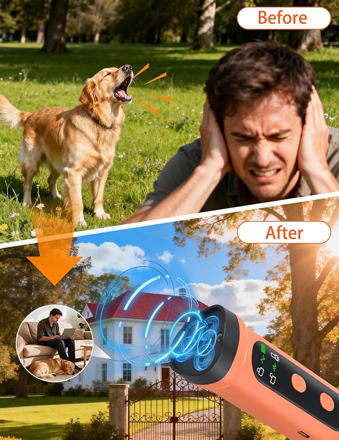 Dog Bark Deterrent Device, 3X Ultrasonic Anti Barking for Stubborn Neighbor's Dog 20FT Anti Barking Device with Strobe Light & USB-C Charge Humane Training Tool for Indoor Outdoor Use