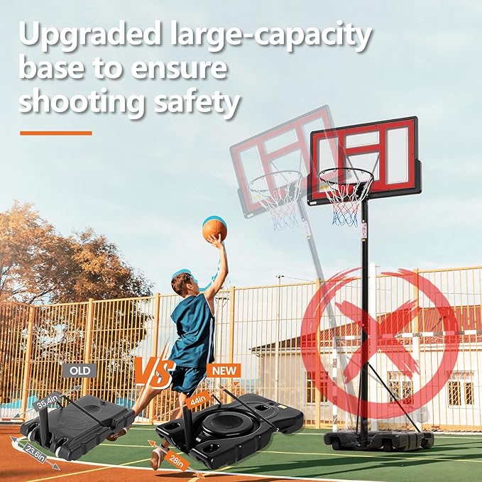 Sweetcrispy Portable Basketball Hoop Outdoor 6.1-10FT Adjustable Height, 44 Inch Shatterproof Backboard/Shock Absorbent Rim, Fillable Base, 2 Wheels for Backyard/Driveway