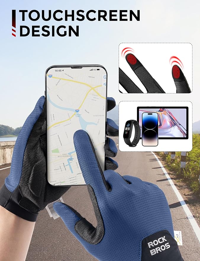 ROCKBROS Cycling Gloves for Men Women XRD Shock Absorbing Bicycle Riding Anti-Slip Breathable Full Finger UV-Sun-Protection Gloves for Road/Mountain & Electric Bike,E-Bike Commuter
