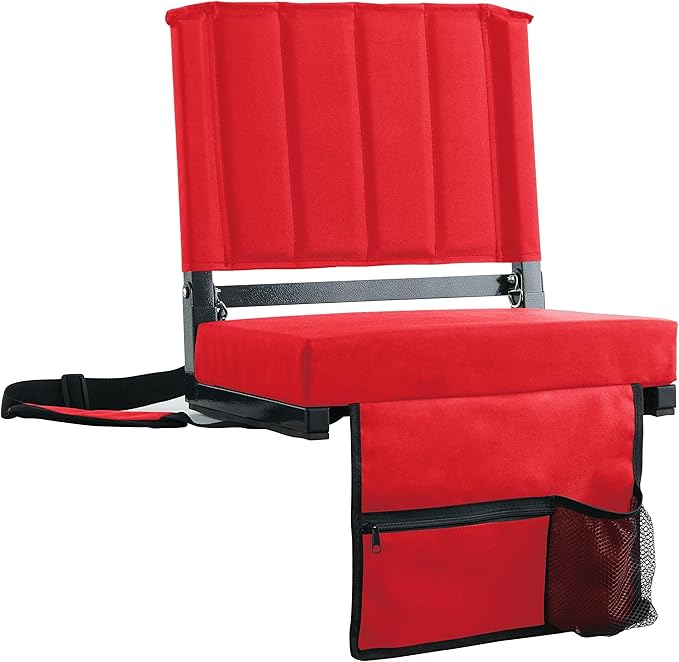 SPORT BEATS Stadium Seats with Back Support Bleacher Chairs with Back and Cushion Thick Padded Bleacher Seats Includes Shoulder Strap Red 2pcs Standard