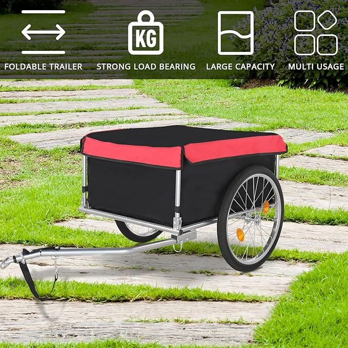 PEXMOR Bike Cargo Trailer, Foldable Bicycle Cart Bike Wagon Trailer w/Universal Bike Hitch & 20" Quick Release Wheel, Folding Bike Luggage Carrier w/Waterproof Cover, Large Loading Bike Storage Cart