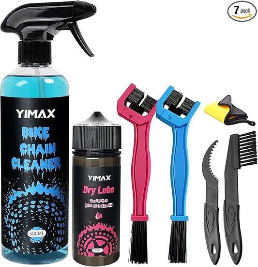 Bike Chain Cleaner Set, Bike Cleaners Bicycle Cleaning Kit 120ML Dry Chain Lube and 500ML Cleaning Spray Bike Chain Lubricant with Brushes Cycling Maintenance, Suitable for All Types of Bike