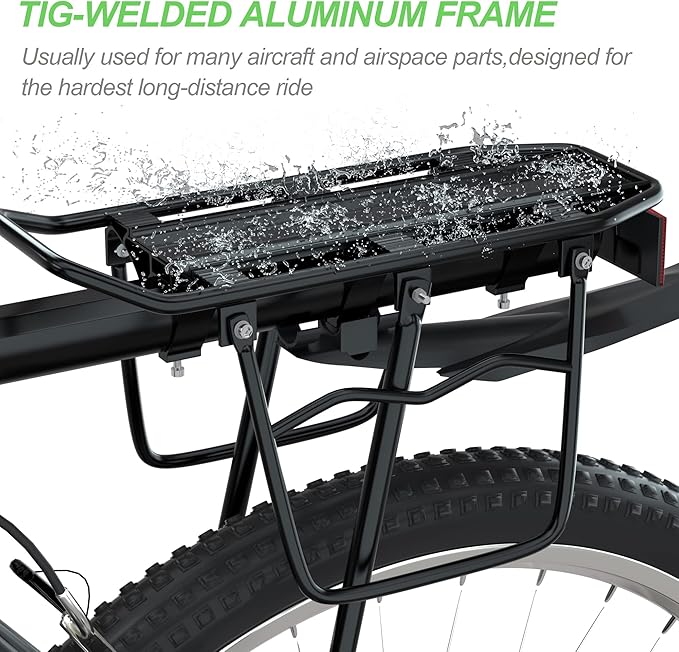 Bike Cargo Rack w/Fender & Bungee Cargo Net & Reflective Logo,Quick Release Mountain Road Bicycle Rear Racks,Universal Adjustable Bike Luggage Touring Carrier Rack,Large Capacity Bike Pannier Rack