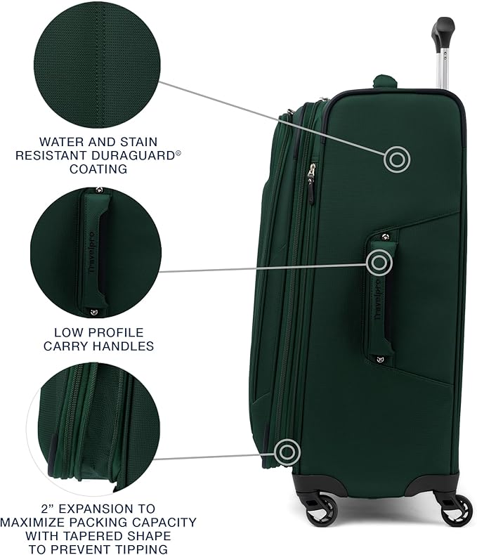 Travelpro Maxlite 5 ソフトサイド 拡張可能ラゲッジ 4輪スピナー付き 軽量スーツケース 男女兼用 フォレストグリーン チェックイン-M 25インチ