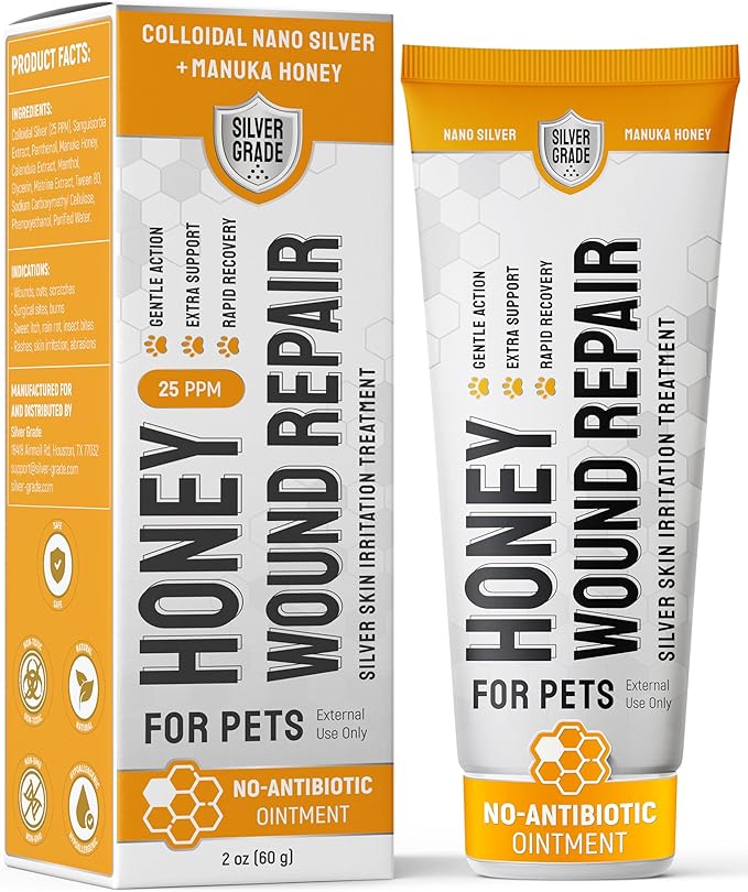 Dog Wound Care with Manuka Honey & Colloidal Silver for Scratches & Skin Irritations – Cat & Dog Hot Spot Treatment Gel Works as Honey Rapid Wound Repair for Horses – Suits All Pets – 2-Oz