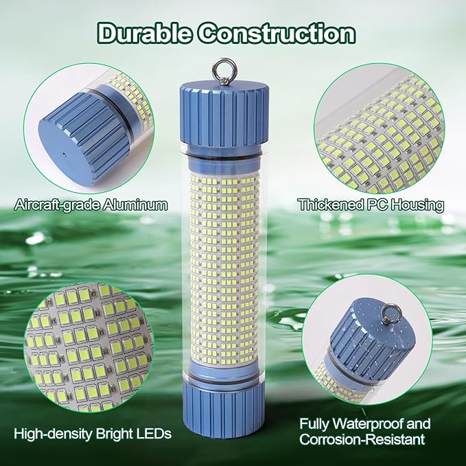 集魚灯 電池式 DGLUYUDV 10000ルーメン 12.6V 7時間防水 LEDグリーンライト ドック・ボート用 スヌーク、バス、クラッピー、ストライパー、ベイト、ナマズなどに対応