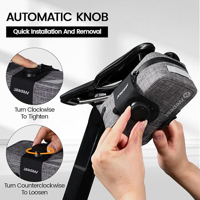 Nepest Bike Seat Bag Waterproof Ripstop Bike Saddle Bag 0.6L Portable Small Cycling Bicycle Under Seat Storage Pack, Dark Grey