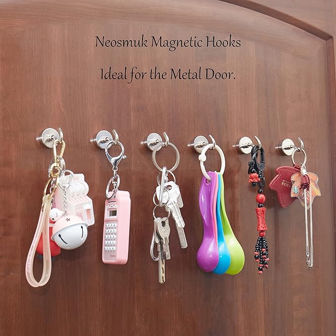 Neosmuk Magnetic Hooks, Heavy Duty 30lb+ Strong Magnet Hook for Cruise Cabins, Cruise Ship Essentials for Hanging, Metal Wall Refrigerator Hangers (Silver, 10 Pack)