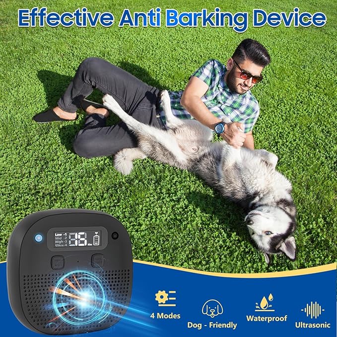 Tetra Ultrasonic Dog Bark Deterrent Devices, Rechargeable Anti Barking Device for Dogs with Sensor & 60ft Remote Control, Adjustable Bark Stopper Indoor Outdoor