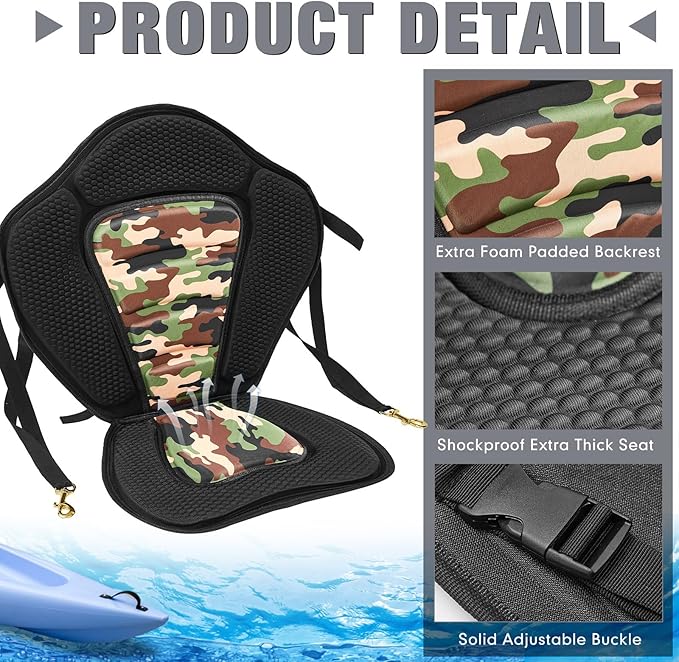 Lewtemi 2 Pack Kayak Seats with Back Support Adjustable Sit on Top Padded Boat Seat with Detachable Storage Bag and 8 Fixed D Ring and Screws