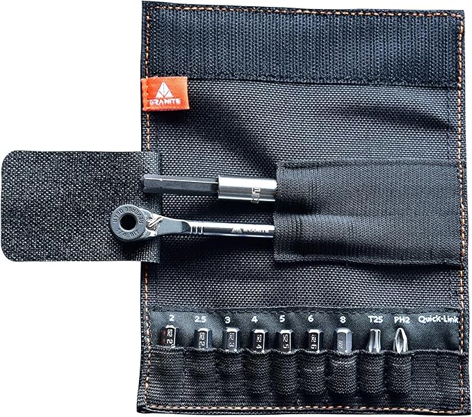 Granite Rocknroll Mini Ratchet Bike Tool Kit, Bike Multitool Kit with 9 Tool Bits and Extension Rod, Portable Bicycle Tool Kit for Mountain Bike, Road Bike and Gravel Bike (Black)