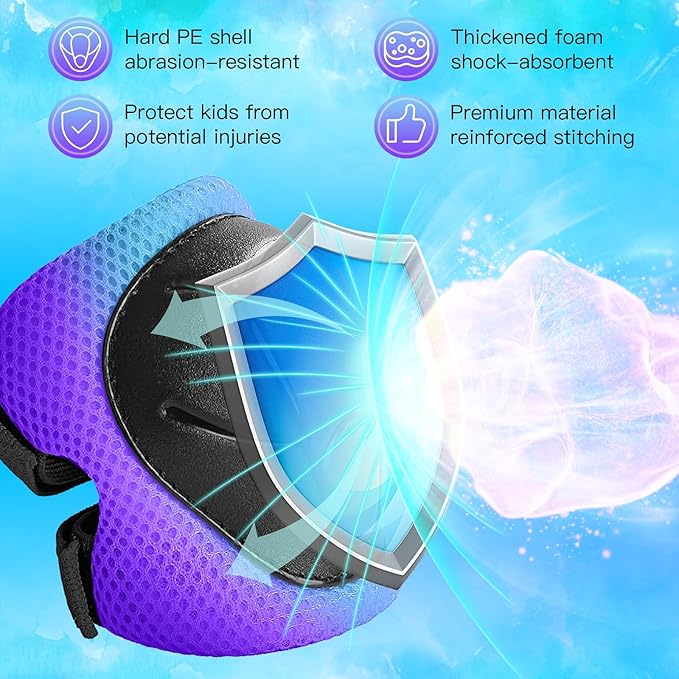 Wemfg Kids Protective Gear Set Knee Pads for Kids 3-14 Years Toddler Knee and Elbow Pads with Wrist Guards 3 in 1 for Skating Cycling Bike Rollerblading Scooter