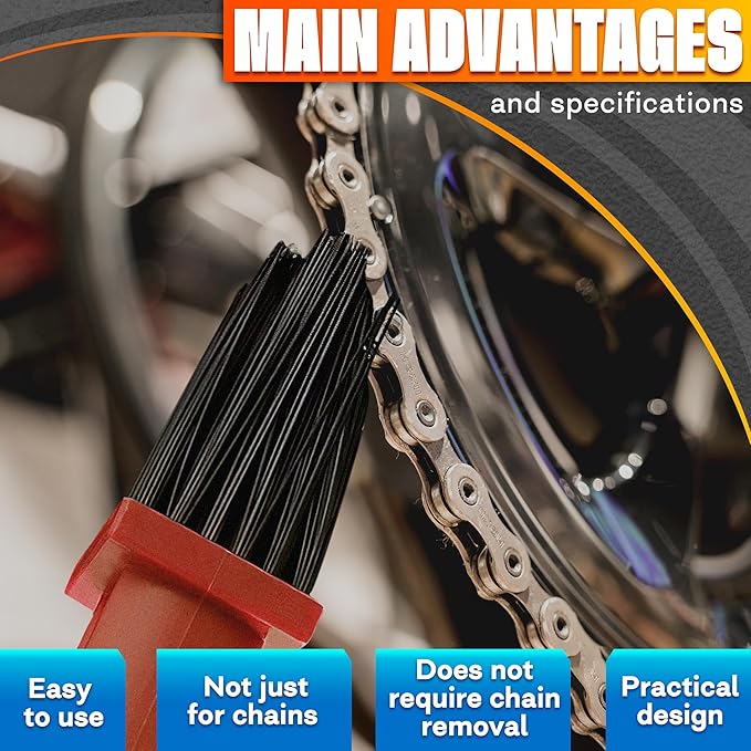 2 Pcs Motorcycle Chain Brush Set - Durable Long-Lasting Plastic Motorcycle Chain Cleaning Kit with 3-Sided Nylon Bristles for Easy Cleaning and Use - Pedaling Efficiency and Improved Gear Shifting
