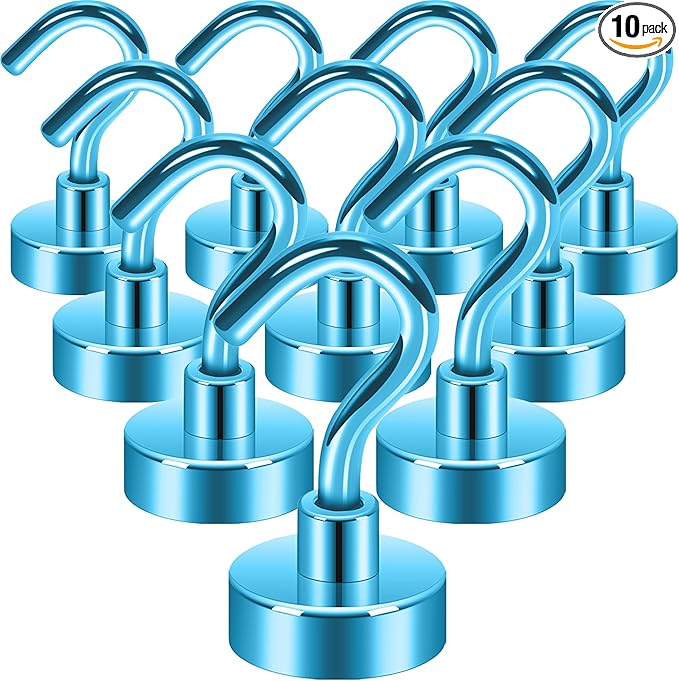 Neosmuk Magnetic Hooks, Heavy Duty 30lb+ Strong Magnet Hook for Cruise Cabins, Cruise Ship Essentials for Hanging, Metal Wall Refrigerator Hangers (RoyalBlue, 10 Pack)