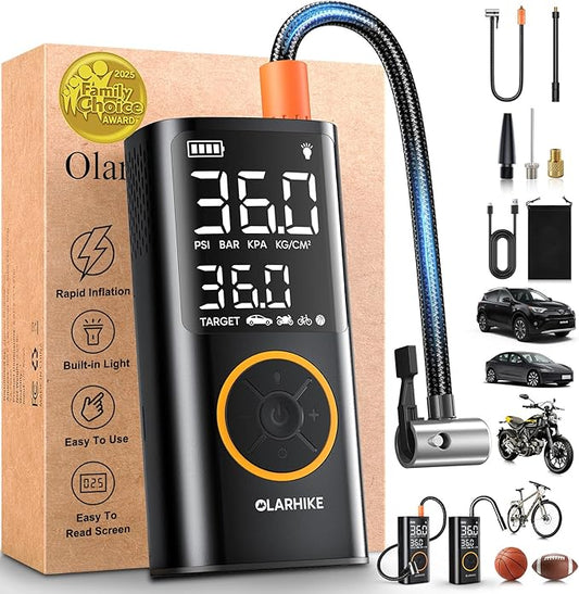 OlarHike Tire Inflator Portable Air Compressor, Smart Dual Hose System, Auto Air Pump for Car Tires, Motorcycles,Bicycle,Electric,Bike Pump with LED Light & Digital Pressure Gauge