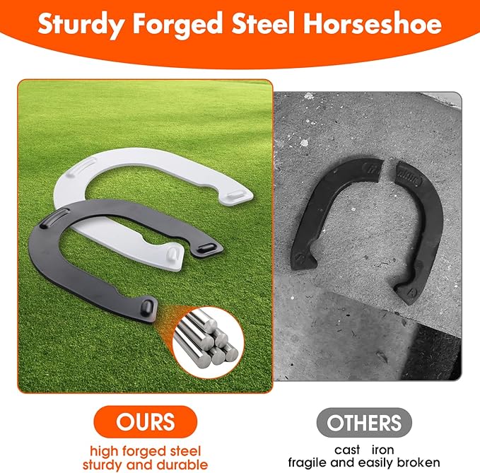 Horseshoes Outside Game for Children, Steel Horse Shoes Game Kit Outdoor Games for Kids Teens Family Portable for Backyard Yard Lawn Camping Beach Party