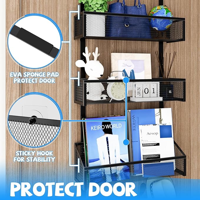 Over The Door Hooks Organizer, Coat Rack Over The Door Storage Hanger Towel Rack, Back of Door Storage Organizer for Bathroom,Bedroom,Kitchen,Office (Black, 4-Tier)