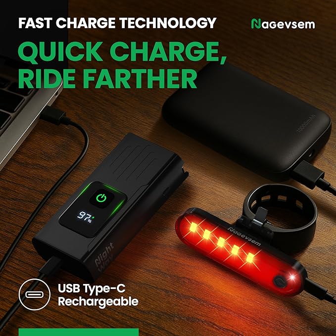Bike Lights Set, LED Super Bright USB-C Rechargeable Headlight & Taillight, Waterproof Front & Rear Back Bicycle Light for Night Riding, Road & Mountain Cycling