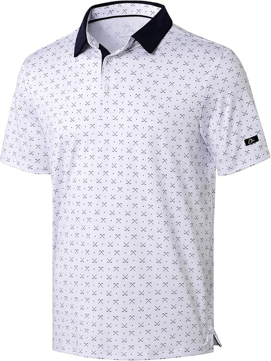 Obla Mens Golf Polo Shirts Short Sleeve Dry Fit Performance Moisture Wicking Casual Print Collared Golf Shirts for Men