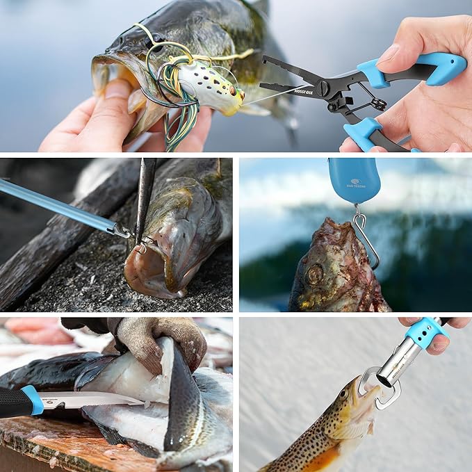 Mossy Oak 釣りツールキット - フィッシングプライヤー、フィッシュリップグリッパー、多機能釣り針外し（ストラップ・シース付き）、耐海水性釣りアクセサリー＆装備、男性向け釣りギフト
