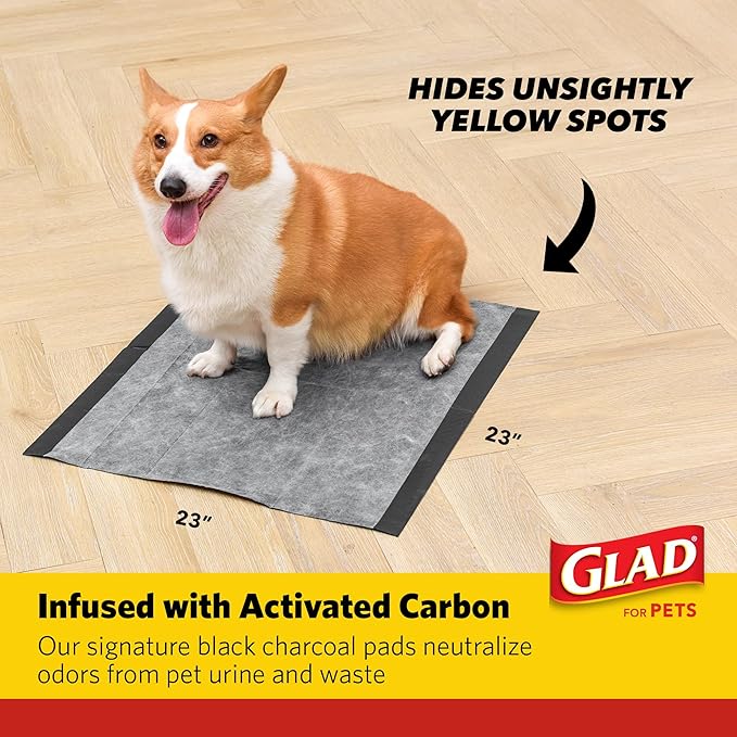 Glad for Pets Activated Carbon Puppy Training Pads with Chew Deterrent and Attractant, Odor Control, 23 x 23 Inch Disposable Dog Pee Pads, 6-Layer Leak-Resistant Potty Pads, 50 Count