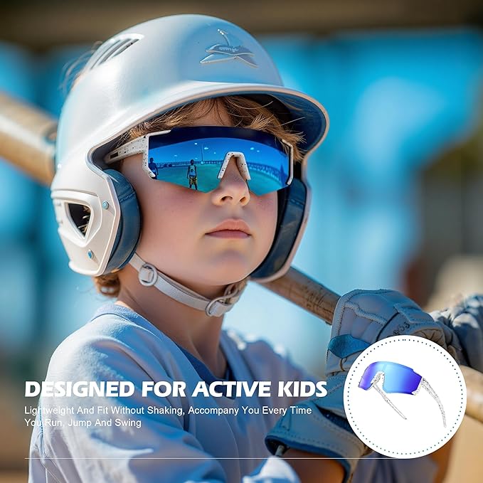 Fanshen Kids 野球サングラス ユース - スポーツ偏光サングラス ソフトボール サイクリング 男の子 女の子 3～12歳 UV保護