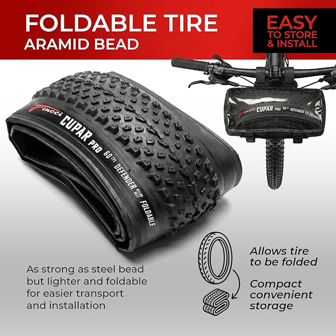 Fincci Foldable 26x2.10 Mountain Bike Tires - 26 Inch Bike Tires with 1mm Nylon Puncture Proof - Black Kevlar 26 Bike Tyre 60 TPI with Cross Country Profile for MTB, XC, Folding, Hybrid Bicycles