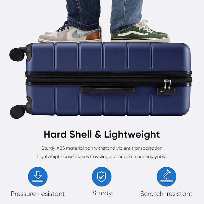 OLIXIS 3-Piece Luggage Set, 20/24/28 Inch Hardside Suitcases with Spinner Wheels, Lightweight ABS Hard Shell Travel Luggage, TSA Approved Lock, Expandable Carry-On & Checked Luggage–Blue