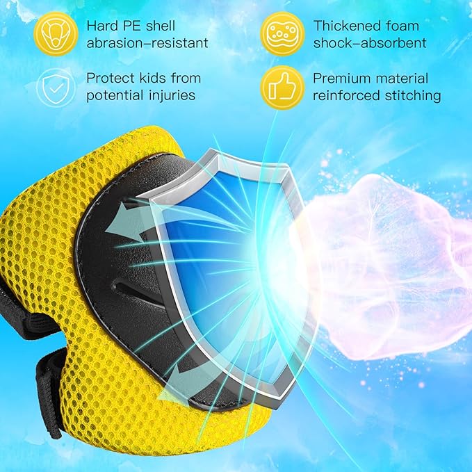 Wemfg Kids Protective Gear Set Knee Pads for Kids 3-14 Years Toddler Knee and Elbow Pads with Wrist Guards 3 in 1 for Skating Cycling Bike Rollerblading Scooter