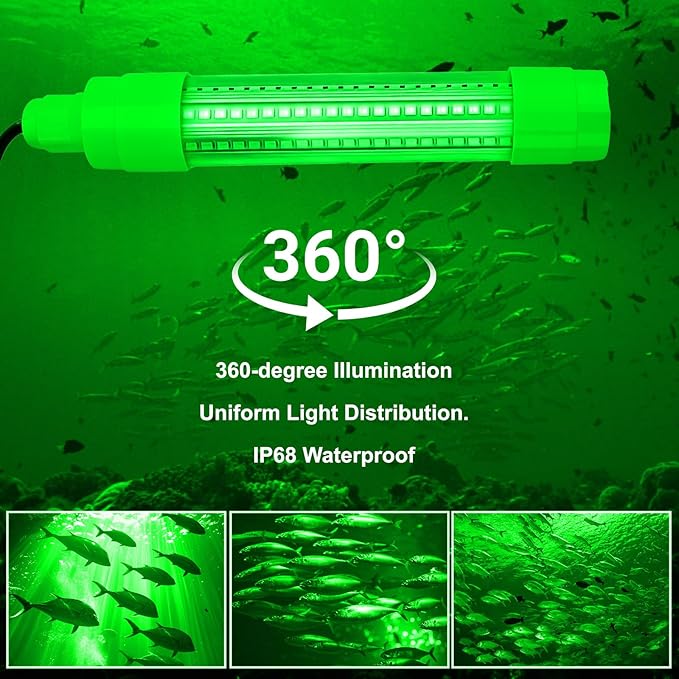 Linkstyle 126 LED Underwater Submersible Fishing Light with 5M Cord, 13W DC 12V 1000ML LED Fish Finder Light Attractants Lamp + Battery Clamps for Ice Fishing Boat, IP68