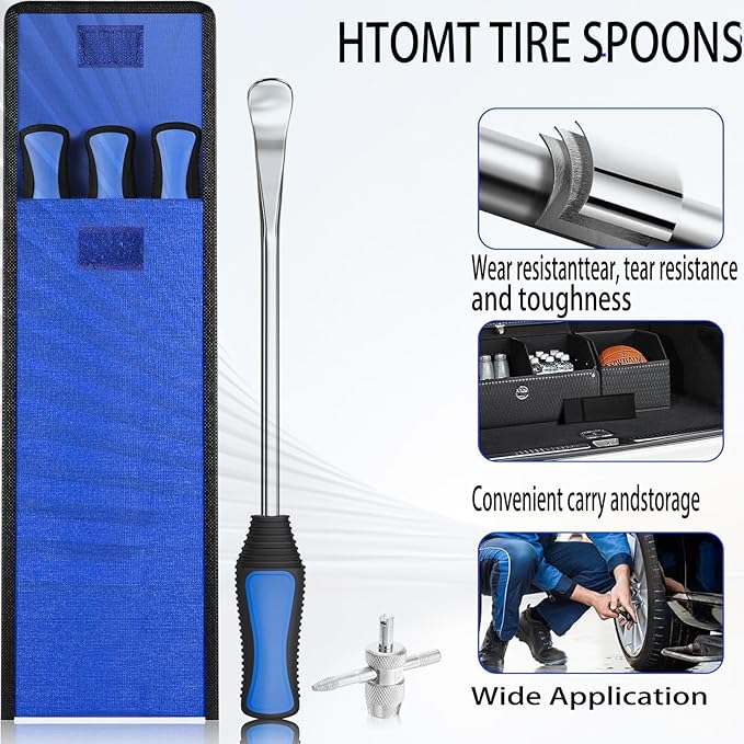 PINKJOY 11.5" Tire Spoon Kit, 24pcs Tire Changing Tool for Motorcycle Dirt Bike Lawn Tractor Bicycle, Motorcycle Tire Changer Tire Removal Tool with 3pcs Rim Covers 6pcs Valve Tool Valve Cores