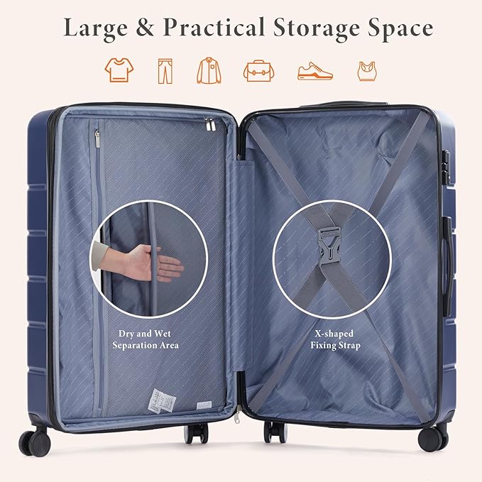 Sweetcrispy 25IN Carry on Luggage, Expandable Hard Shell ABS Suitcase with 360° Swivel Wheels, TSA Lock, Lightweight, Navy Blue