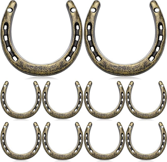 Shimeyao 10 Pcs Horseshoe Bulk Cast Iron 4.5 x 4.3 Inch Horseshoes for Adults Wall Hung Good Luck Handmade Decorations Horse Theme Party Wedding Birthday Supplies (Bronze)