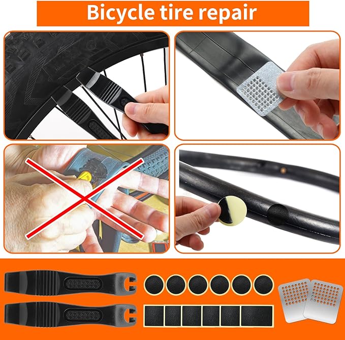 Bike Repair Kit - 16-in-1 Bike Multitool, Portable Bicycle Tools with Tire Patch Kit for Mountain Road Bikes Camping Travel (US)