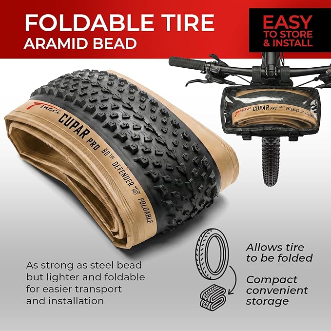 Fincci Foldable 26x2.10 Mountain Bike Tires - 26 Inch Bike Tires with 1mm Nylon Puncture Proof - Black Kevlar 26 Bike Tyre 60 TPI with Cross Country Profile for MTB, XC, Folding, Hybrid Bicycles