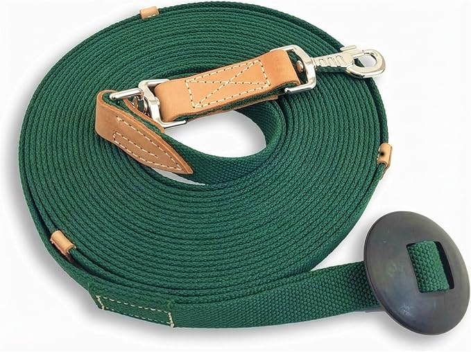 35' Flat Cotton Web Lunge Line with Bolt Snap & Rubber Stop - By Southwestern Equine (35', Emerald)