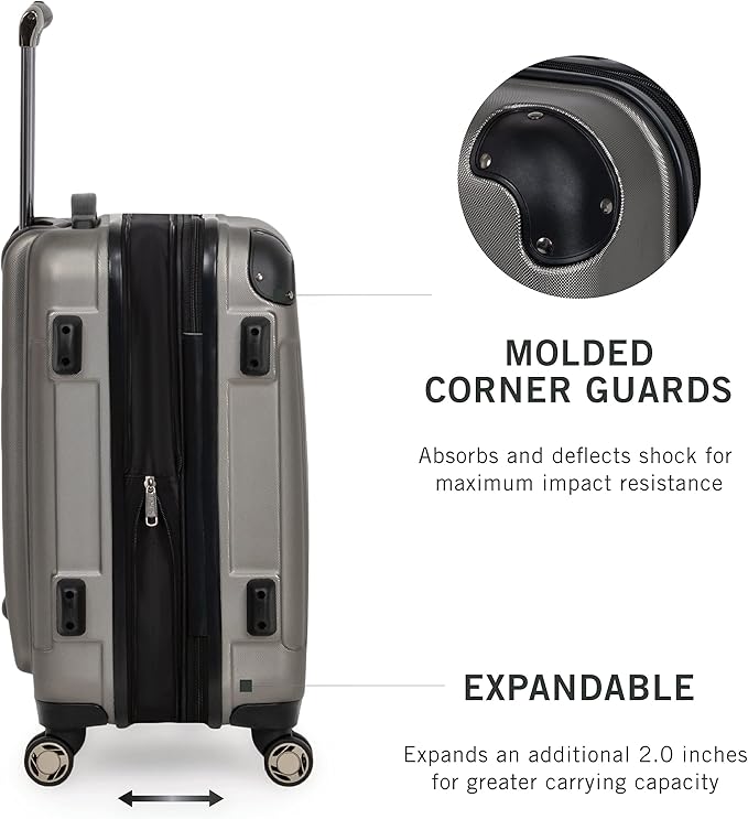 Kenneth Cole REACTION Renegade Luggage Expandable 8-Wheel Spinner Lightweight Hardside Suitcase, Silver, 3-Piece Set (20"/24"/28")