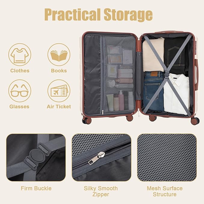 28 Inch ABS Hard Shell Large Luggage With Combination Lock and Side Hooks, Beige