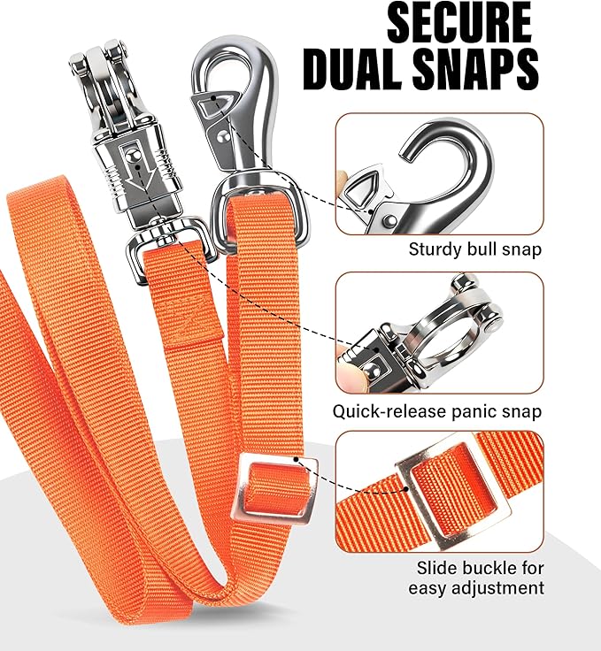 Cross Ties for Horse, Nylon Trailer Tie w/Quick-Release Panic Snap & Bull Snap Horse Trailer Accessories, Adjustable Length Range 42.5" to 73", Equestrian Supplies, Vivid Orange