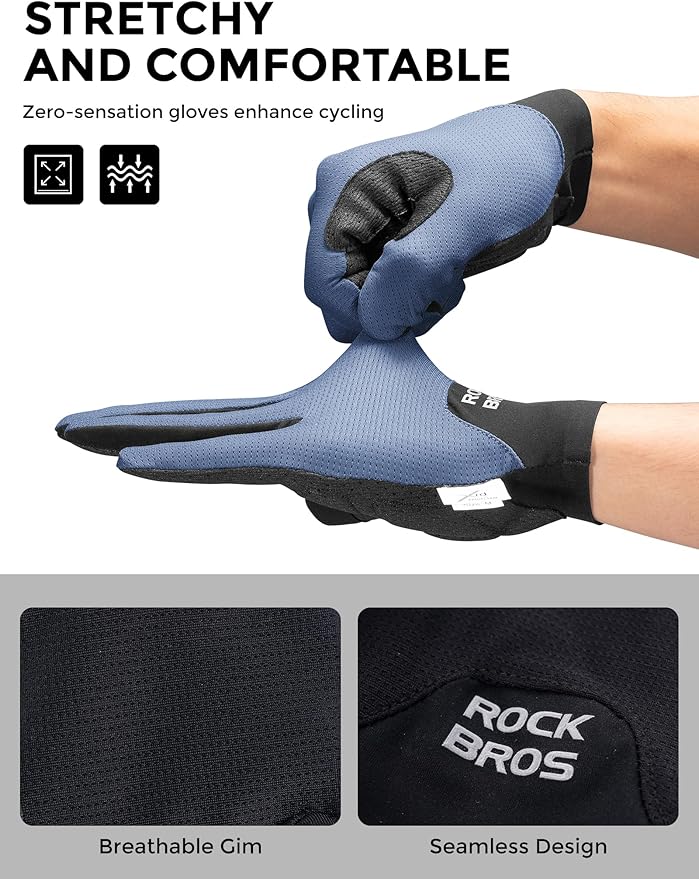 ROCKBROS Cycling Gloves for Men Women XRD Shock Absorbing Bicycle Riding Anti-Slip Breathable Full Finger UV-Sun-Protection Gloves for Road/Mountain & Electric Bike,E-Bike Commuter